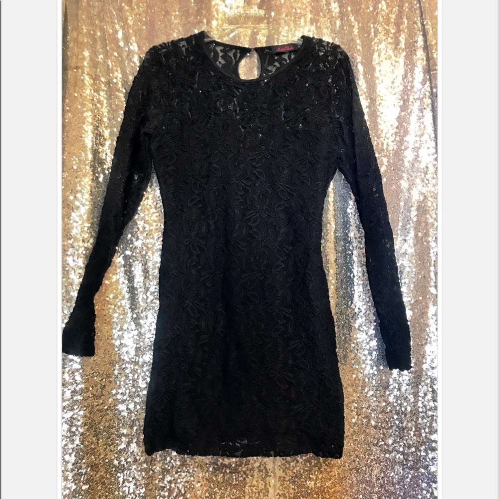 LACE Long Sleeve Mini Dress Black